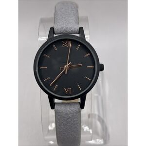 Accutime Women's Quartz Watch Gray Faux Leather Band Black 30mm Case New Battery